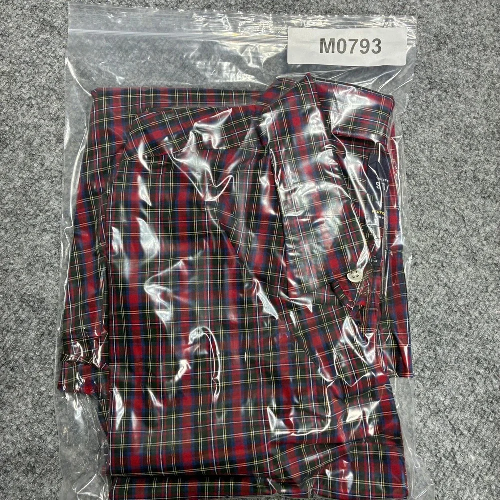 Stafford Performance Super‎ Fitted Dress Shirt Mens 18 Red Multi-colored Plaid